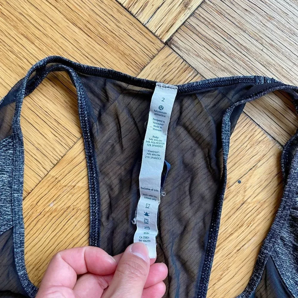 Lululemon If You’re Lucky Tank, Size 2, EUC, Heathered Black/Black